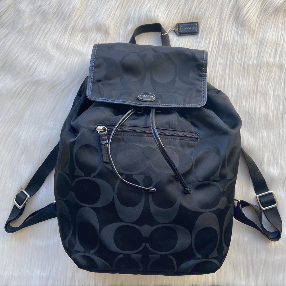 Coach Getaway Signature Nylon Black Packable Backpack Drawstring Top Men's Coach